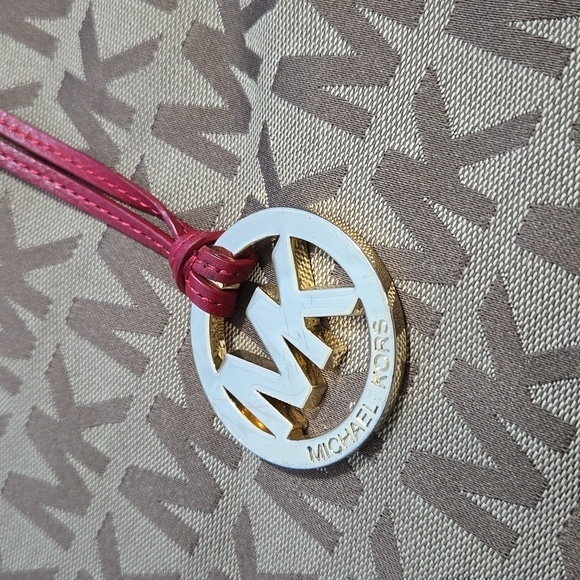 Michael Kors Red Handle Canvas Tote Bag Jet Set Messenger - Picture 5 of 9